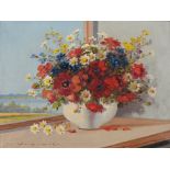 J Vukovic - A Vase of Flowers, signed, oil on canvas, 29 x 39cm, an unframed watercolour and a