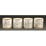 A set of four Spode bat printed landscape / country scenes series coffee cans, c1805-10, the rims