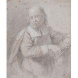 Dutch School, 17th c - A Man Holding a Bag, black and white chalk, several old collector's numbers
