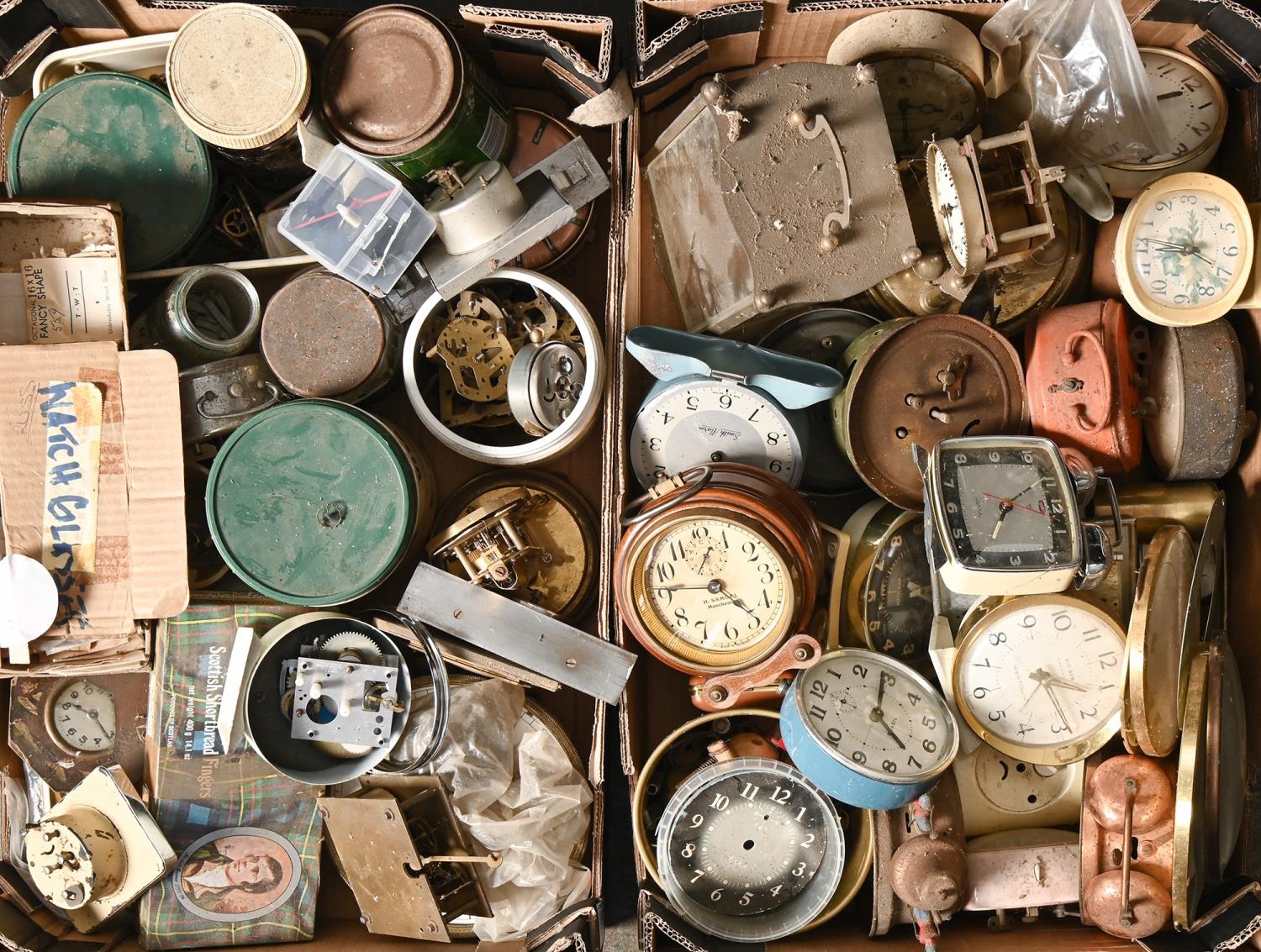 Watch and clockmaking. Miscellaneous mantel, alarm and other clocks and parts, mainly early - mid