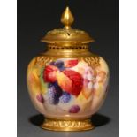 A Royal Worcester globular pot pourri vase and cover, 1924, painted by K Blake, signed, with