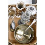 Miscellaneous plated and other metalware, including coffee pot, cream jug, etc