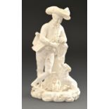 A Derby biscuit figure of a piping shepherd, c1780, 21.5cm h, incised No 4 Shepherd's head broken