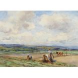 John Atkinson (1863-1924) - Driving Sheep across a Moor; Working in the Fields, two, both signed,