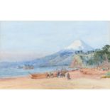 Bunsai Loki (1863-1906) - Lake Scene with Mount Fuji, signed and inscribed Nikko, watercolour, 31