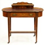 A Victorian walnut and inlaid bow ended writing table, surmounted by a lidded stationery