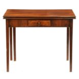 A George III mahogany tea table, with moulded lip, on moulded legs, 75cm h; 45 x 91cm The drawer
