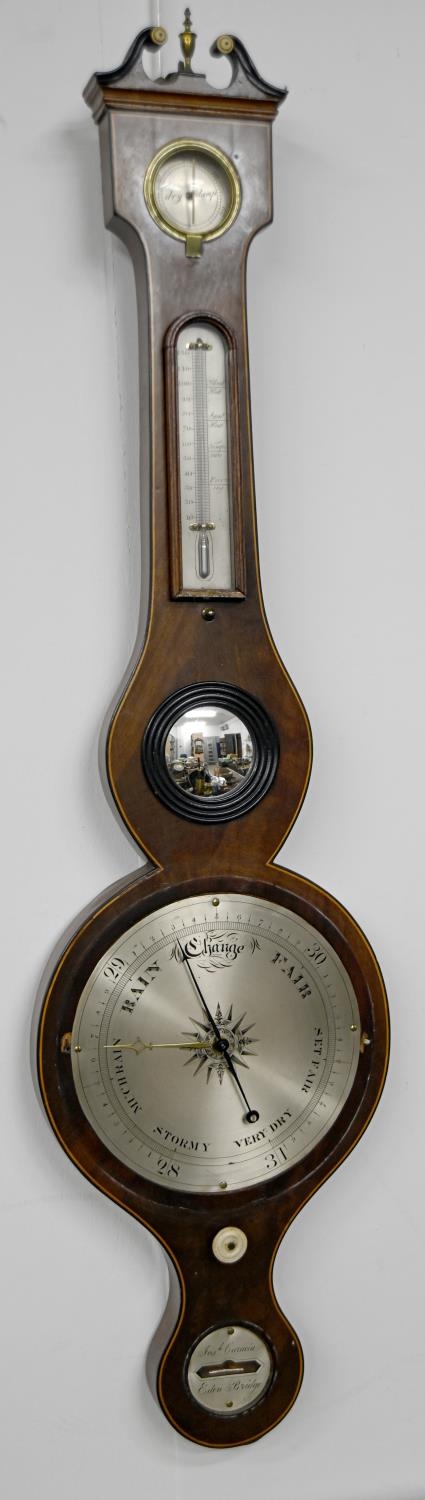 An inlaid mahogany barometer with silver dial, 96cm, a Victorian brass jam pan, miscellaneous plated - Image 2 of 2