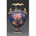 A Wiltshaw & Robinson Carlton Ware vase, 1894-1927, of shield shape, painted with chrysanthemums and