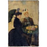 French (?) School - Two Elegant Ladies with Flowers, indistinctly signed E C..., oil on canvas, 95 x