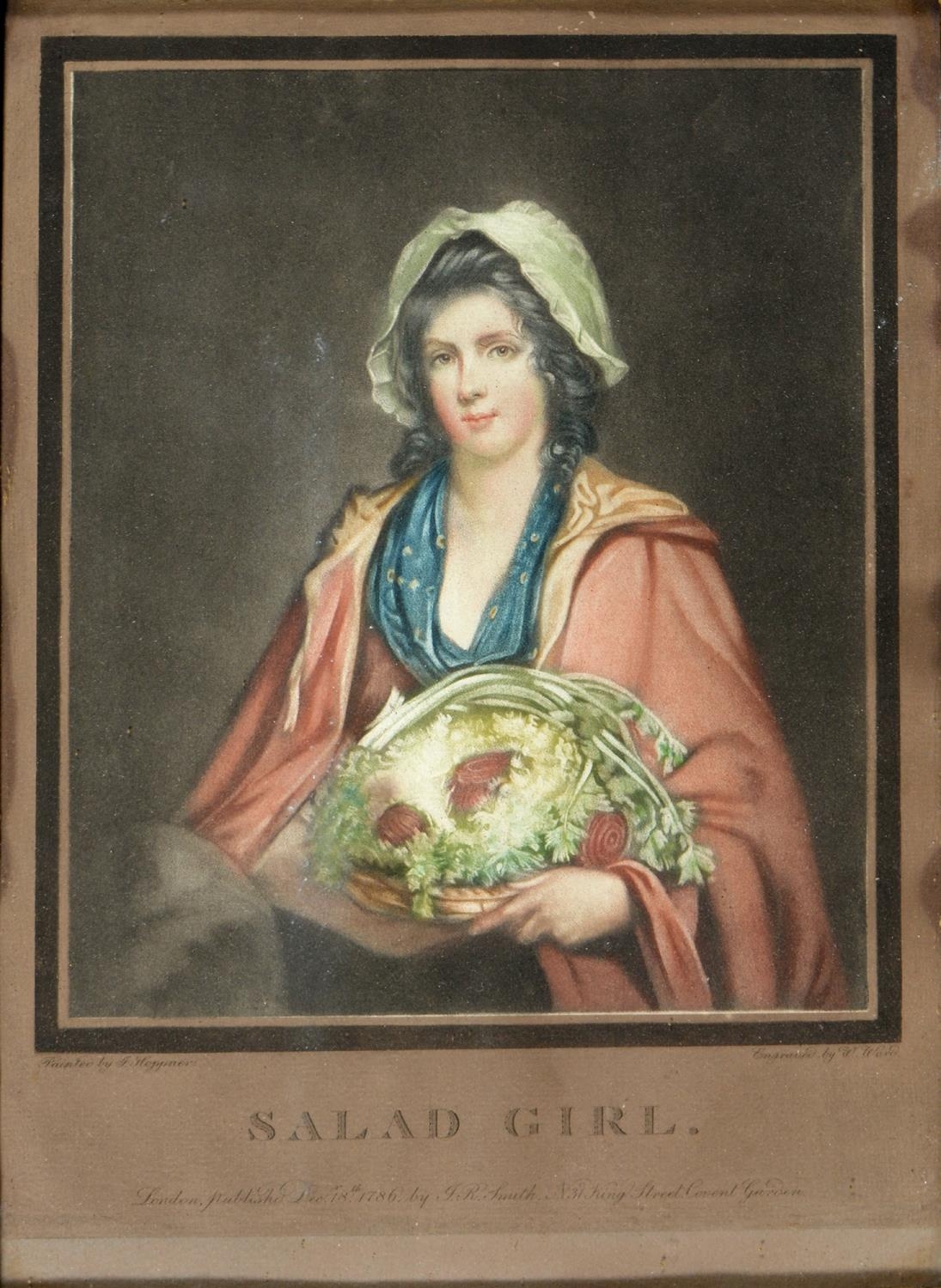 William Ward ARA (1766-1826) after John Hoppner - Salad Girl, mezzotint, hand coloured, 1786 or