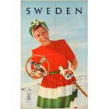 Poster. Swedish Tourist Traffic Association - [Skier], by Esselte Reklam Esselte Stockholm, 1946,