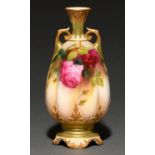 A Royal Worcester vase, c1910, of lobed ovoid shape, painted by H Austin, signed, with Hadley roses,