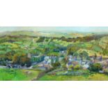 J Webster, 20th / 21st c - The View from East Bank Winster Looking Towards Birchover, signed, oil on