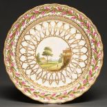 A Derby plate, c1795, of the so-called 'Chatsworth Service' pattern, painted with a figure on a road
