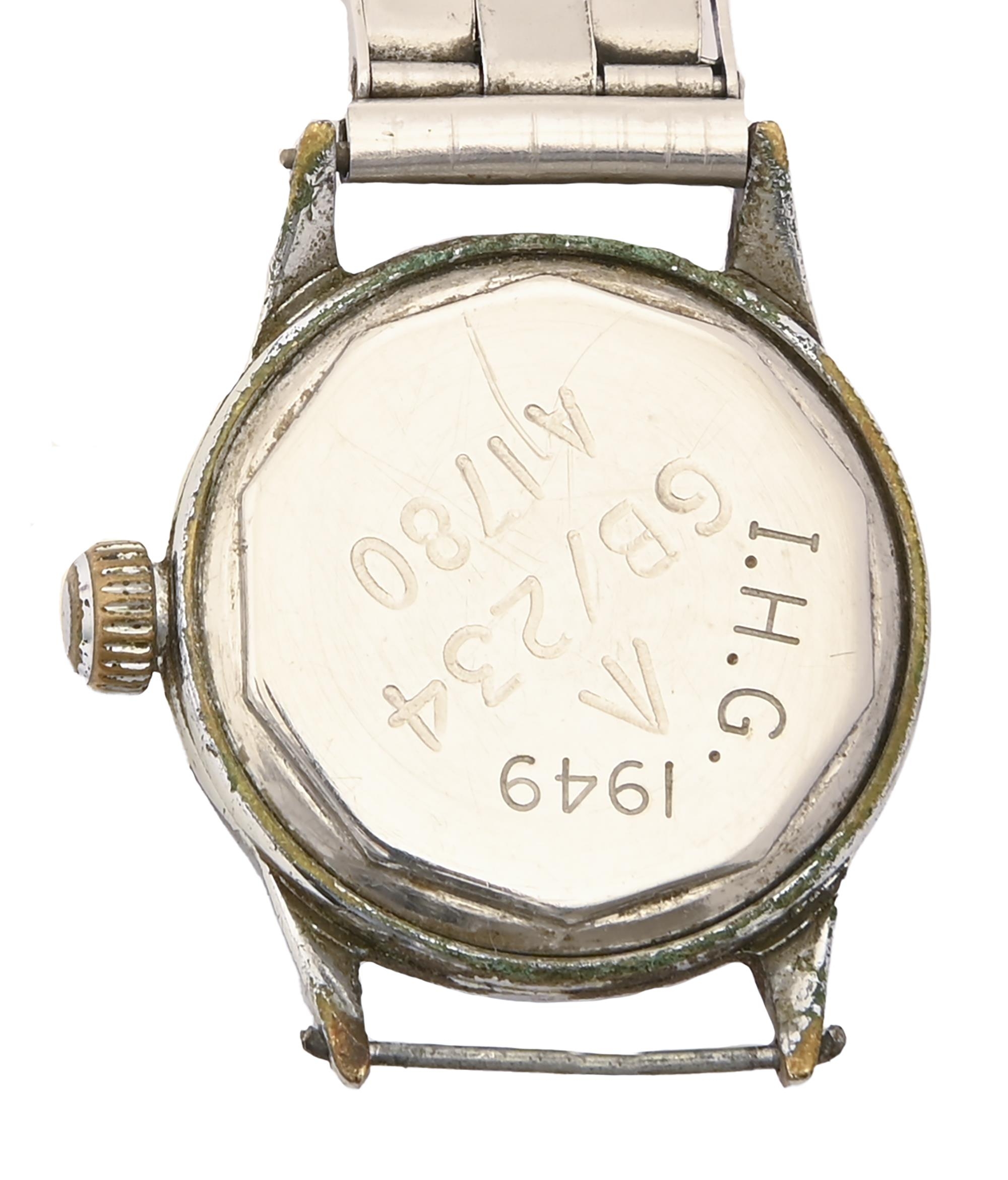 A WWII British Air Ministry issue plated wristwatch, Waltham movement No 31444/853, 31mm diam, - Image 2 of 2