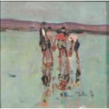 Ross Foster, 20th c - Figures Paddling, signed, oil on board, 19 x 19cm Slight wear, generally