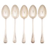 A set of four Edwardian silver tablespoons, Old English pattern, by Robert Pringle & Sons, London