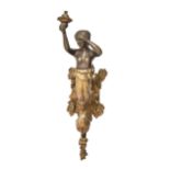 A parcel gilt lacquered brass nude female demi figural gas wall light, late 19th c, of boldly