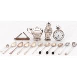 Miscellaneous silver articles, including a pocket watch, Birmingham 1925, mustard pot, Birmingham