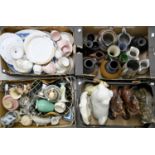 Miscellaneous ceramics and glass, including Staffordshire flatbacks, stoneware jugs, part Wedgwood