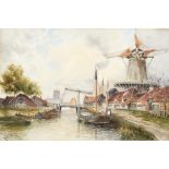 Louis van Staaten (1836-1909) - Dutch Canal Scenes, a pair, signed, watercolours, 36 x 54cm, (2) One