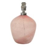 A mottled pink and semi-opalescent glass lamp, second quarter 20th c, with chromium plated