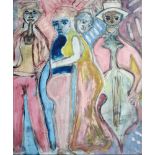 Contemporary School, late 20th c - A Female Quartet, mixed media, 87 x 73cm Good condition