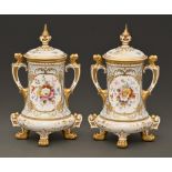 A pair of Coalport '200' shape vases and covers, c1910, painted by H P Hughes, both signed, with