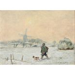 Carl Plückebaum (1880-1952), Dusseldorf Neo-Impressionist - A Winter Shoot, a gentleman and his