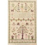 A Victorian wool sampler, Charlotte Coley, worked with Adam and Eve and the Tree of Knowledge, two