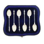 A set of six George V silver coffee spoons, Apostle pattern, by Atkin Brothers, Sheffield 1910,