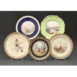 A Copeland & Garrett dessert plate, c1838-47, painted with the Lake Lugarno, in apple green border,