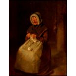Hugh Collins of Dundee (c.1834-c.1896) - An Old Woman at her Knitting, signed and dated 1864, oil on
