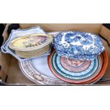 Miscellaneous ceramics, including late Victorian meat plates, etc