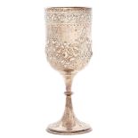 A Victorian silver goblet, chased and engraved with festoons and vines, 20cm h, by George Unite &