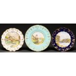 Three Royal Crown Derby plates, 1938 and circa, painted by W E J Dean, all signed, with