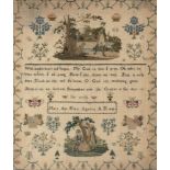 A Victorian linen sampler by Mary Ann Barker Aged 10, 1842, 45 x 37cm