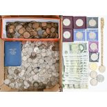 A quantity of British pre-decimal and other coins, including £1 notes