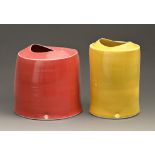 Studio pottery. Tanya Gomez (1974 - ) - two vases, porcelain, in yellow or red glaze, 21 and 23cm h,