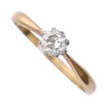 A diamond solitaire ring, with old cut diamond, in gold marked 18ct, 1.7g, size L½ Good condition