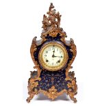 A North American 'Louis XV' gilt lacquered brass mounted blue and gilt iron bracket clock, Ansonia