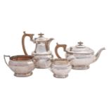 A George V four-piece silver tea service, lidded jug 20cm h, by Cooper Brothers & Sons Ltd,
