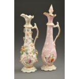 Two H & R Daniel 'essence jars' or scent bottles and one stopper, c1830, with applied flowers or