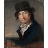 L de Longastre (c.1747 - after 1806) - Portrait of a Young Man, in a blue coat and black hat, with