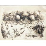 Michael Ayrton (1921-1975) - A Wooded Landscape, dated 2.8.1952, pen, ink and wash, 45.5 x 61cm