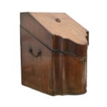 A George III mahogany cutlery box, with barber pole stringing, gutted, 37.5cm h Shrinkage cracks and