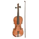 A child's violin, length of back 33.8cm, cased Wear and scratches consistent with age