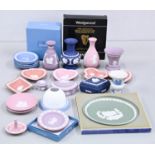 A quantity of Wedgwood jasperware, including lithophane night light, pin trays, vases, some boxed,