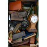 An inlaid mahogany mantel clock, with enamel dial, by E Johnson & Son Ltd, Derby, various antique